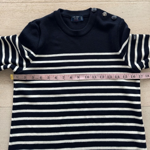 NWOT Saint James Bregancon Jacquard striped navy ivory wool sweater elbow patch - Picture 6 of 12